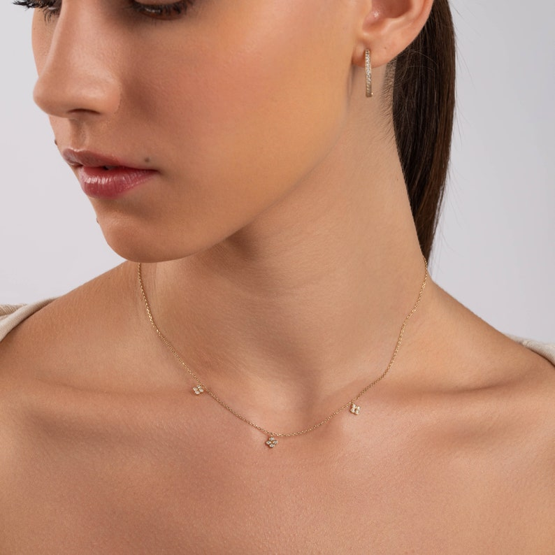 14k Solid Gold Diamond Everyday Clover Necklace