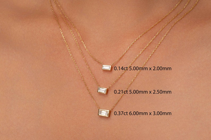 14k Solid Gold Baguette Dainty Diamond Necklace