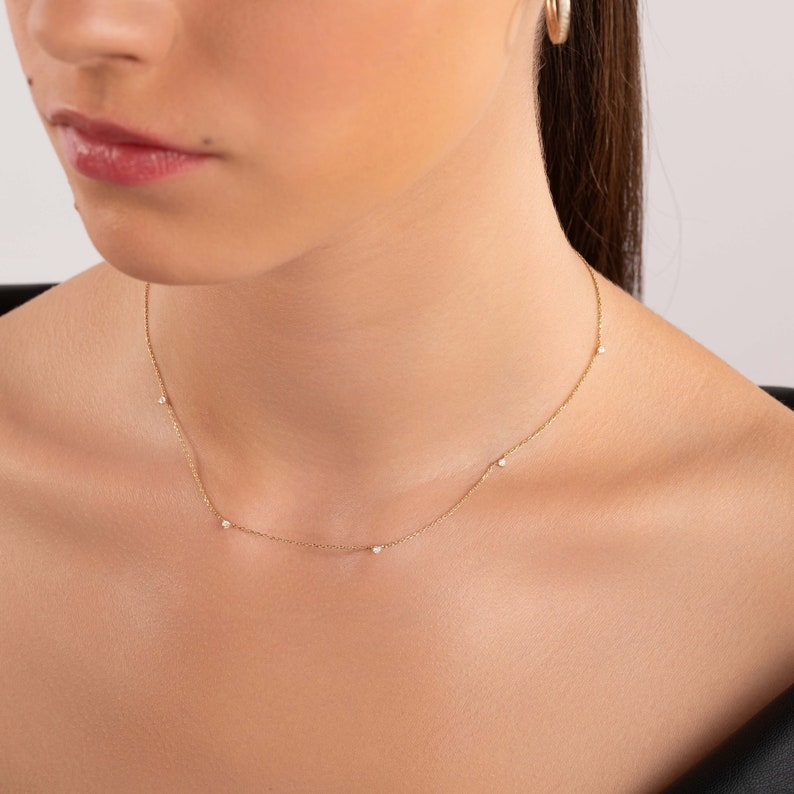 14K Gold Diamond Tiny Choker Dainty Necklace Gift