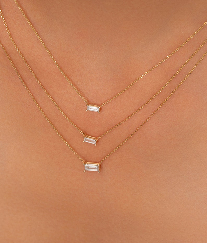 Baguette Cut 14k Gold Rectangular Diamond Necklace