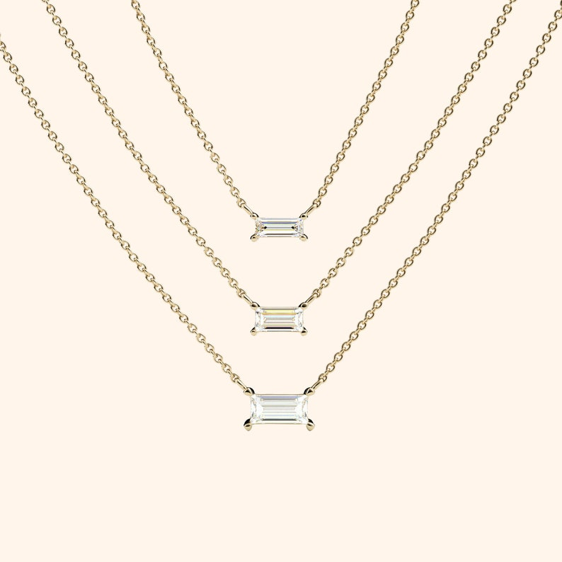 Baguette Cut 14k Gold Rectangular Diamond Necklace