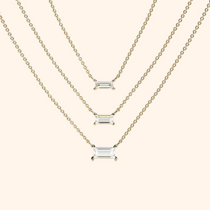 Baguette Cut 14k Gold Rectangular Diamond Necklace