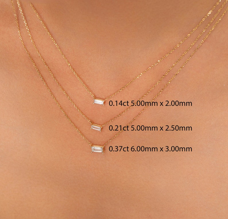 Baguette Cut 14k Gold Rectangular Diamond Necklace