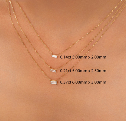 Baguette Cut 14k Gold Rectangular Diamond Necklace