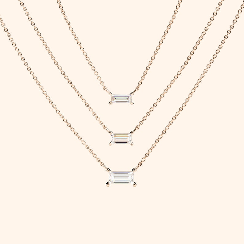 Baguette Cut 14k Gold Rectangular Diamond Necklace