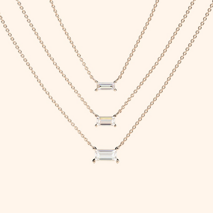 Baguette Cut 14k Gold Rectangular Diamond Necklace