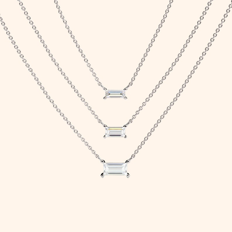 Baguette Cut 14k Gold Rectangular Diamond Necklace