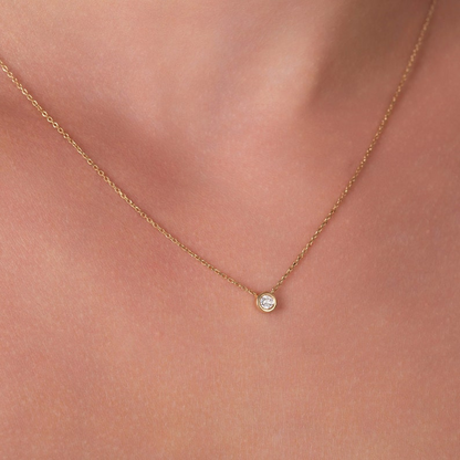 14k Diamond Solitaire Solid Gold Dainty Necklace