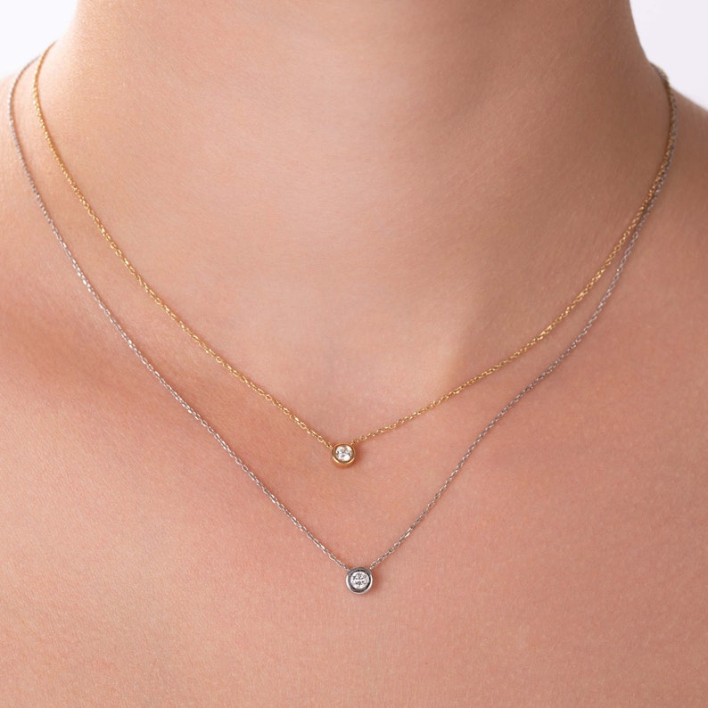 14k Diamond Solitaire Solid Gold Dainty Necklace