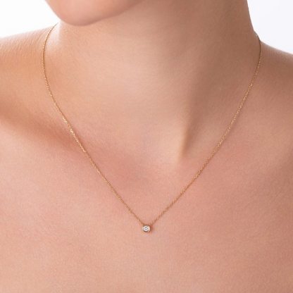 14k Diamond Solitaire Solid Gold Dainty Necklace