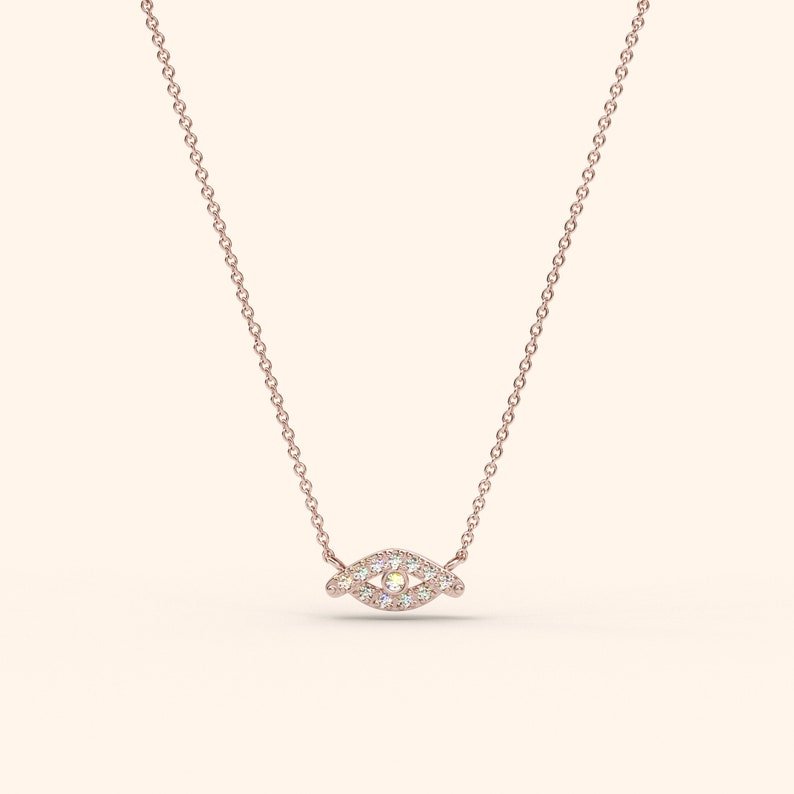 14k Diamond Evil Eye Dainty Real Necklace