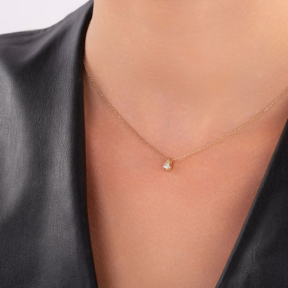 14K Minimalist Solid Gold Diamond Solitaire Dainty Necklace