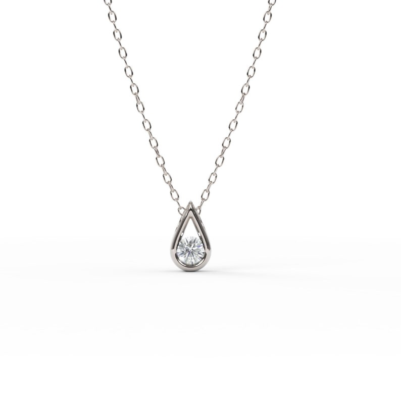 14K Minimalist Solid Gold Diamond Solitaire Dainty Necklace