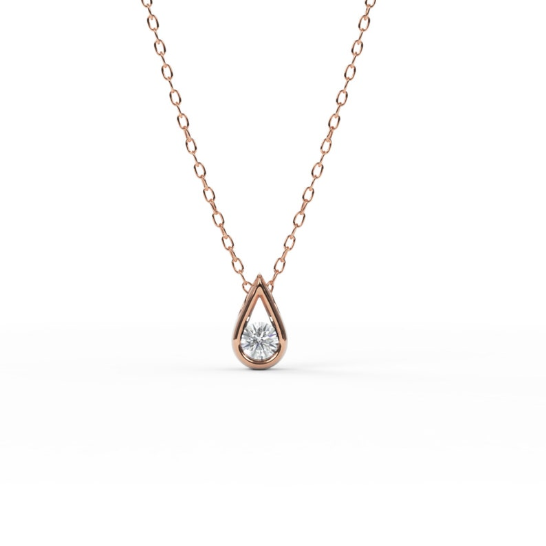 14K Minimalist Solid Gold Diamond Solitaire Dainty Necklace