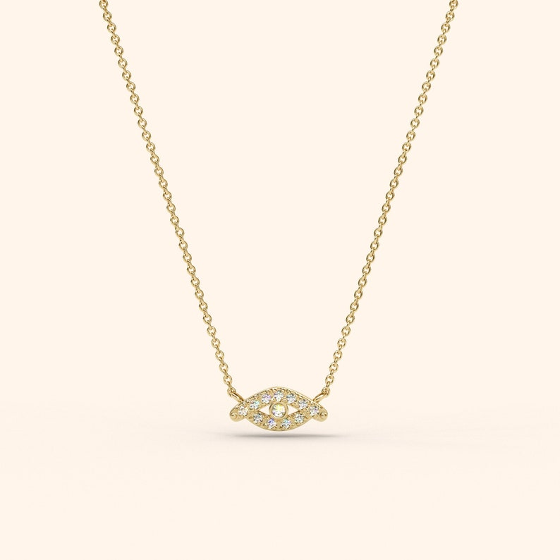 14k Diamond Evil Eye Dainty Real Necklace