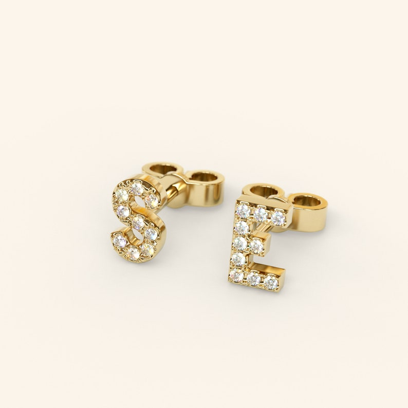 14k Letter Diamond Stud Personalized Earrings