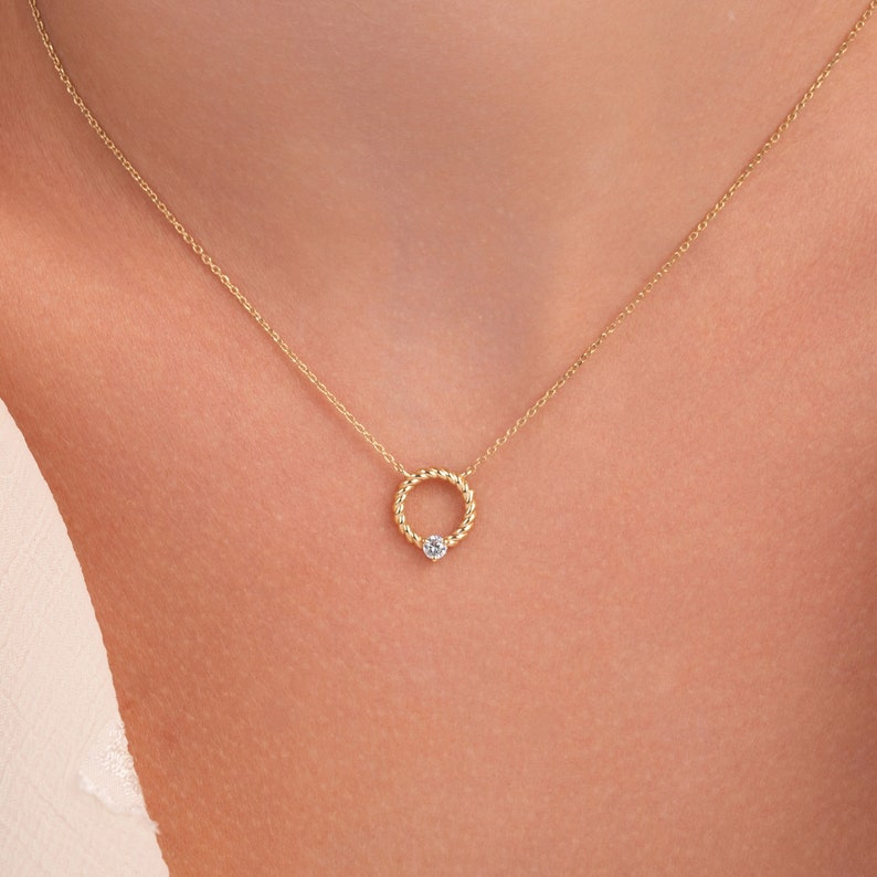 14k Solid Gold Diamond .10ct Round Necklace for Women