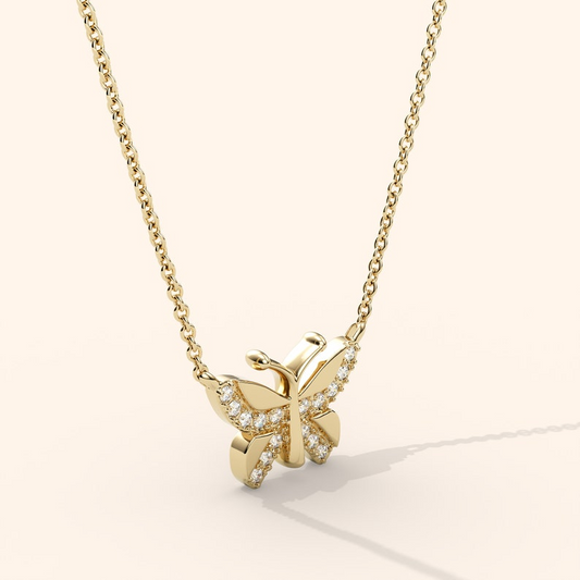 14K Solid Gold Tiny Butterfly Necklace Gift