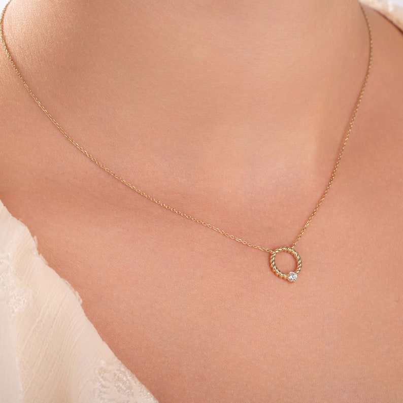 14k Solid Gold Diamond .10ct Round Necklace for Women