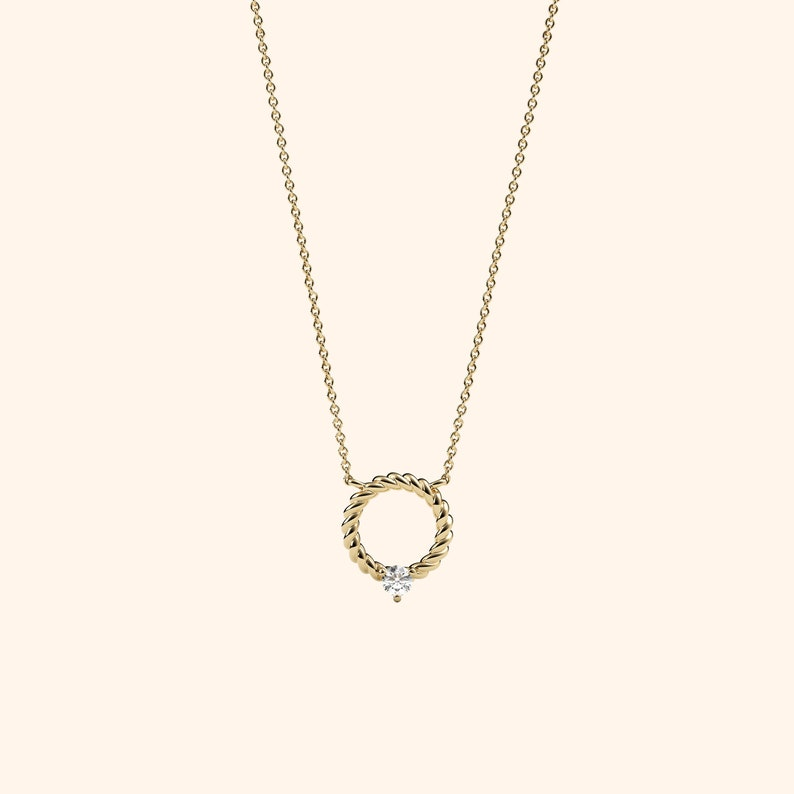 14k Solid Gold Diamond .10ct Round Necklace for Women