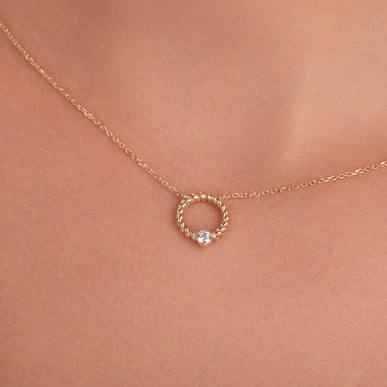 14k Solid Gold Diamond .10ct Round Necklace for Women