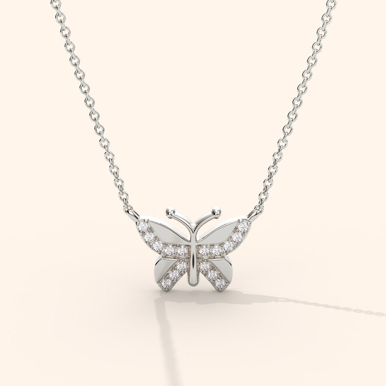 14K Solid Gold Tiny Butterfly Necklace Gift