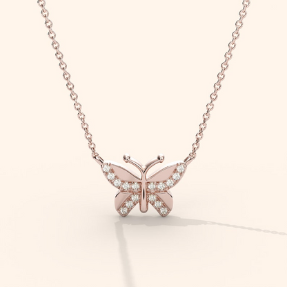 14K Solid Gold Tiny Butterfly Necklace Gift