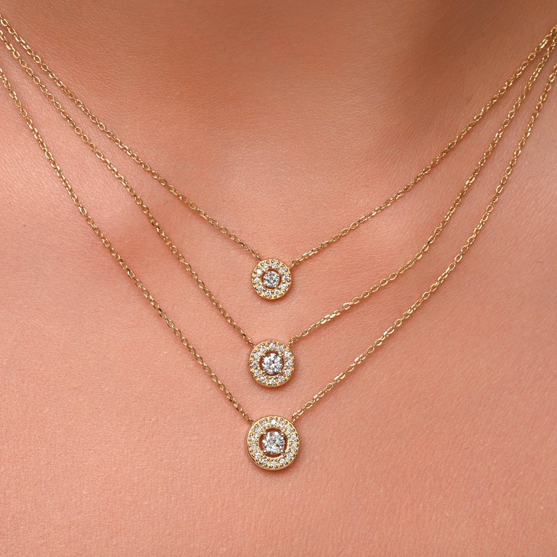 14k Gold Diamond Dainty Halo Bridal Necklace