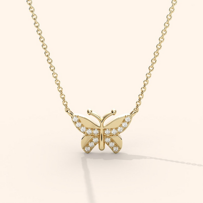 14K Solid Gold Tiny Butterfly Necklace Gift