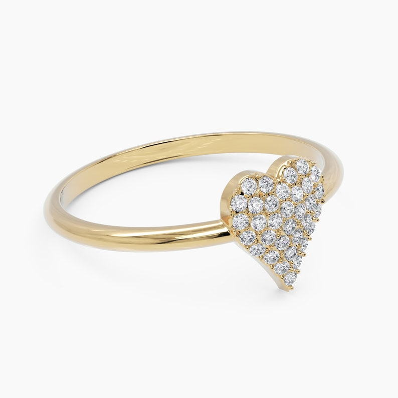 14K Heart Pave Diamond Solid Gold Love Ring