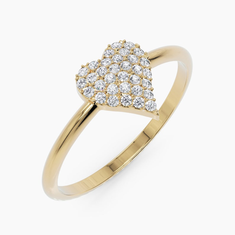 14K Heart Pave Diamond Solid Gold Love Ring