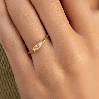 14k Solid Sparkle Women Minimalist Gold Ring