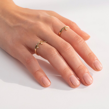 14k Solid Gold Dainty Ring with Hanging Diamonds