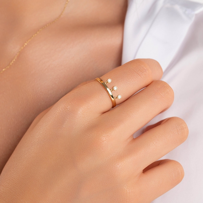 14k Solid Gold Dainty Ring with Hanging Diamonds