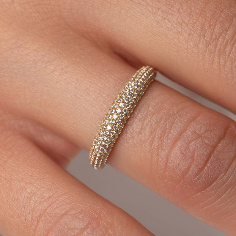 Pave Diamond Dome 14k Solid Gold Ring