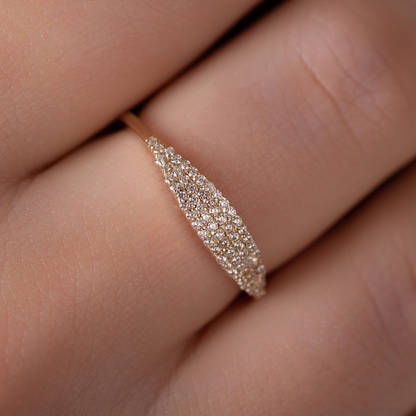 14k Solid Gold Pave Signet Dainty Diamond Ring