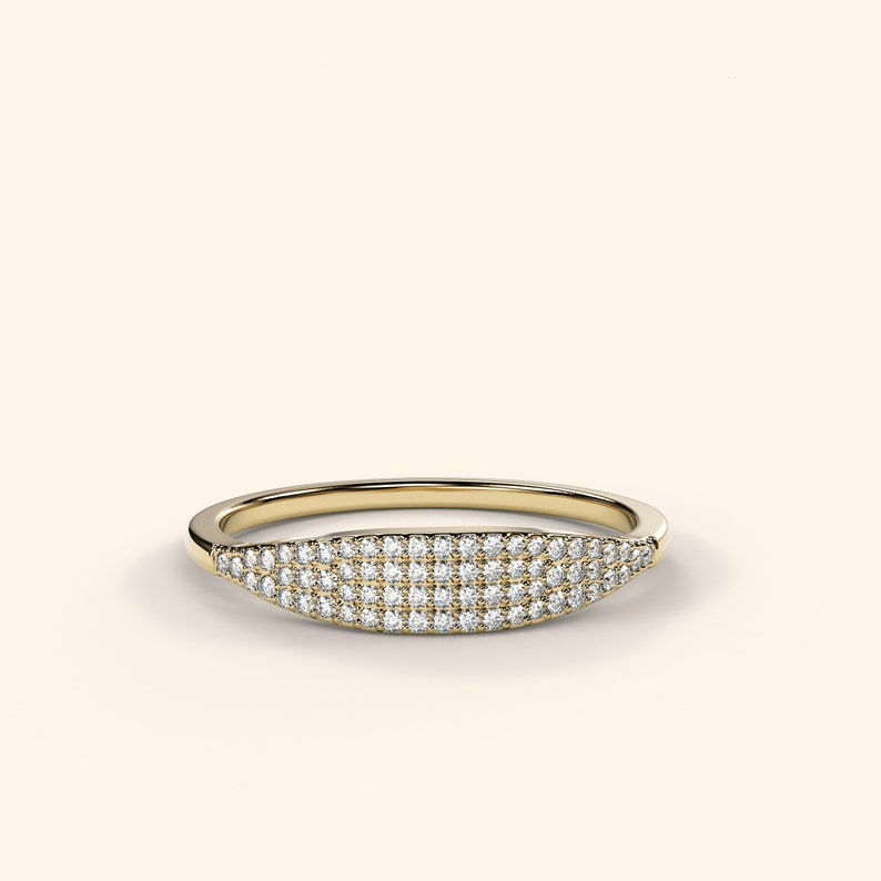 14k Solid Gold Pave Signet Dainty Diamond Ring