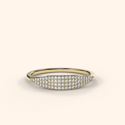 14k Solid Gold Pave Signet Dainty Diamond Ring