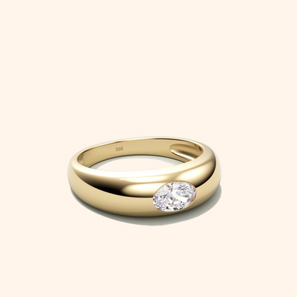 Solid Gold Dome Oval Diamond 14K Bezel Ring