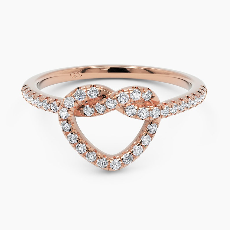 14k Solid Gold Heart Knot Diamond Wedding Ring