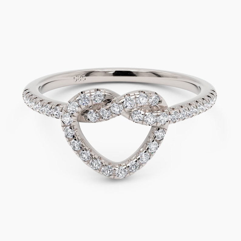 14k Solid Gold Heart Knot Diamond Wedding Ring