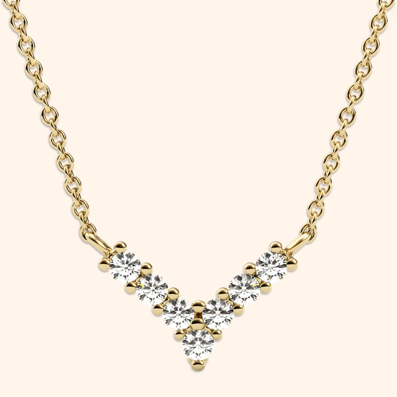 14k Solid Gold Diamond Chevron V Necklace