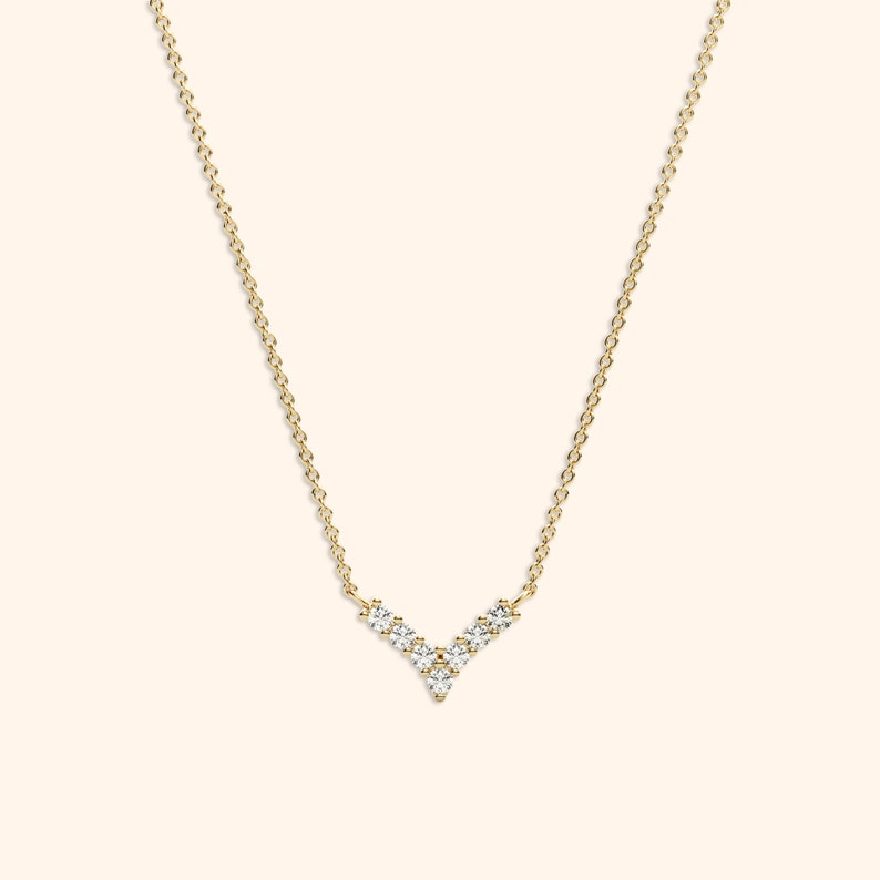 14k Solid Gold Diamond Chevron V Necklace