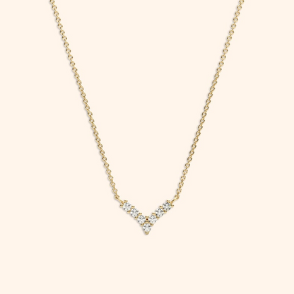 14k Solid Gold Diamond Chevron V Necklace