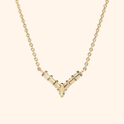 14k Solid Gold Diamond Chevron V Necklace