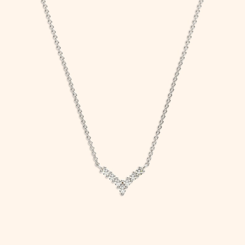 14k Solid Gold Diamond Chevron V Necklace