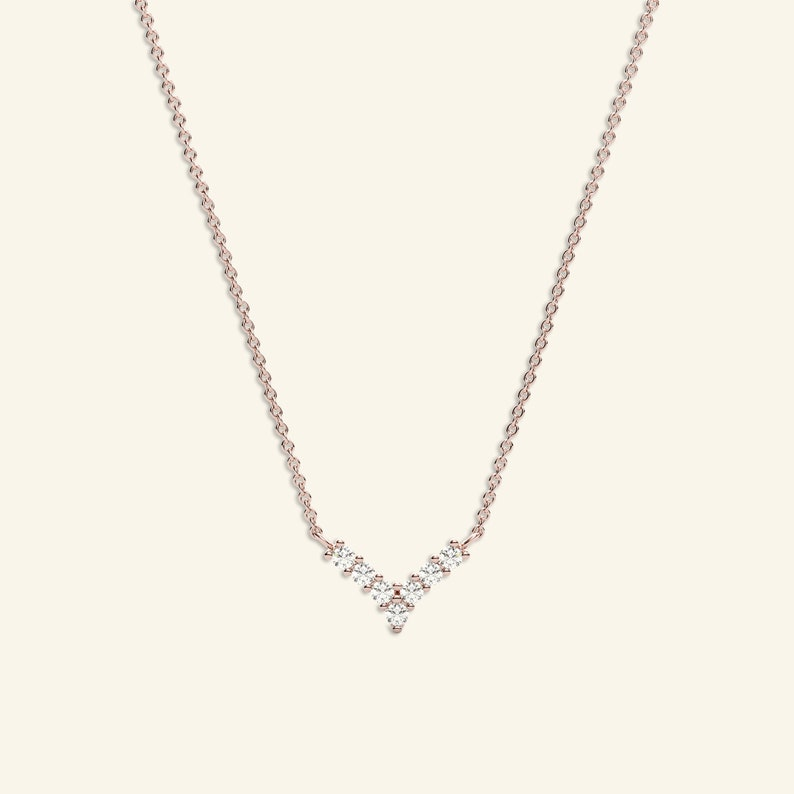 14k Solid Gold Diamond Chevron V Necklace